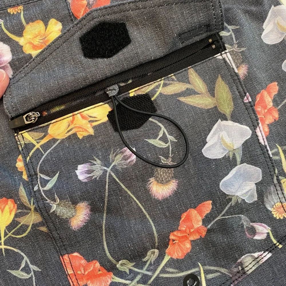 RVCA Floral Print Board Shorts in Gray with Red, Yellow & Purple
